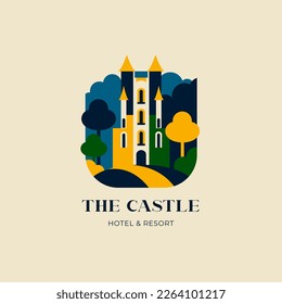 Logotipo de castillo minimalista moderno y plano. Ilustración del vector