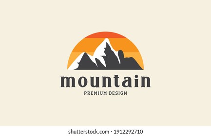 flat modern mountain with abstract sunset logo vector icon symbol design graphic illustration