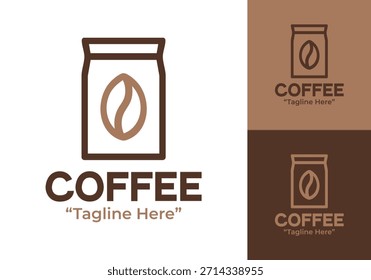 Un logotipo de café empaquetado moderno plano conveniente para el empaquetado al por menor contemporáneo y la marca del café.