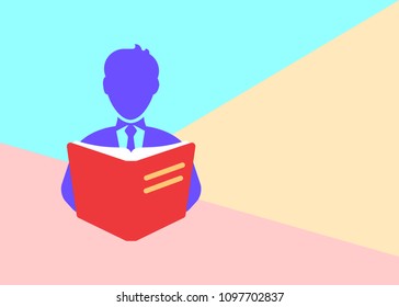 Flat modern pastel colored art design graphic image concept of book reader icon with shadow on pink and blue background