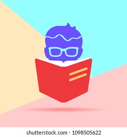 Flat modern pastel colored art design graphic image concept of book reader icon with shadow on pink and blue background