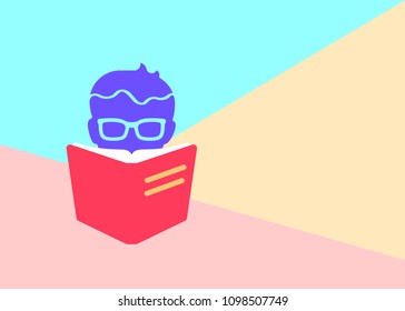 Flat modern pastel colored art design graphic image concept of book reader icon with shadow on pink and blue background