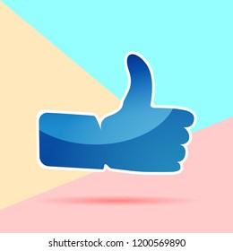 Flat modern pastel colored art design graphic image concept of like icon with shadow on pink and blue background