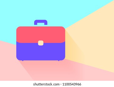 flat modern pastel colored portfolio briefcase icon with shadow on yellow, pink and blue background