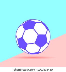 Flat modern pastel colored soccer ball icon with shadow on pink and blue background