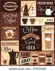Afiche moderno plano con temas de café.