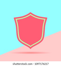 flat modern red shield icon with shadow on blue and pink pastel colored background