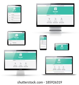 Design web responsivo moderno plano em dispositivos eletrônicos isolados