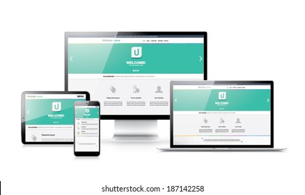 Flat Modern Responsive Web Design In Electronic Devices