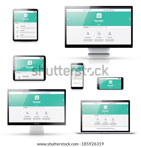 Flat modern responsive web design in isolated electronic devices