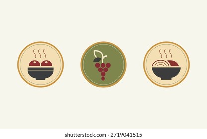 Flat and modern restaurant icon set including fork, knife, plate, chef hat, and coffee cup. Fully editable vector icons suitable for menu design, cafe branding, and food business illustrations.