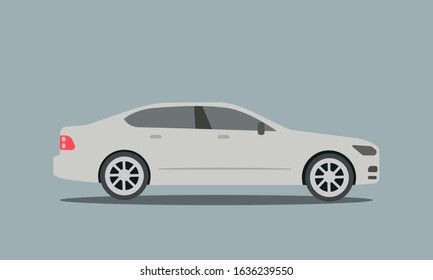 Flat modern silver car vector. Sport car design with grey background 