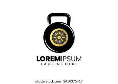 Flat modern simple barbell shield logo template