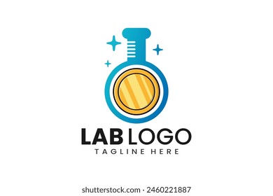 Flat modern simple gold coin laboratory logo template icon symbol vector design illustration