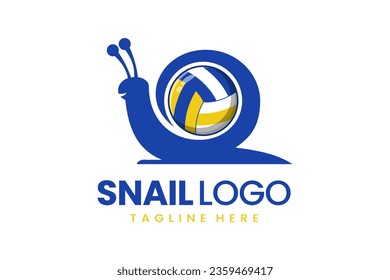 Flat modern simple logo snail volley ball logo template icon symbol vector design illustration