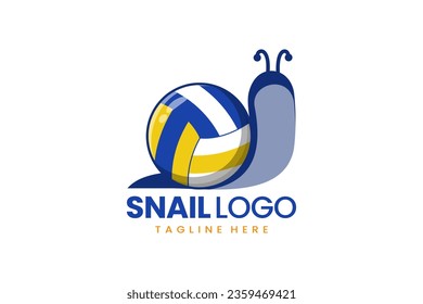 Flat modern simple logo snail volley ball logo template icon symbol vector design illustration