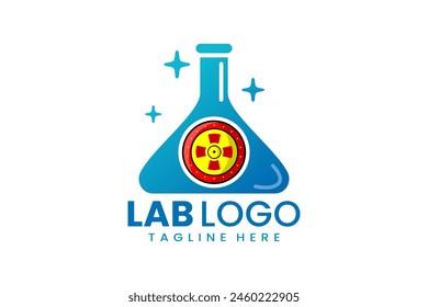 Flat modern simple shield laboratory logo template icon symbol vector design illustration