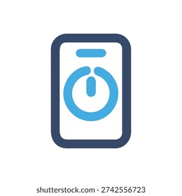 A flat, modern style icon of a light blue power button. Set against a White Background.