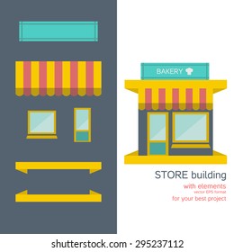 flat modern style store building with construction elements. vector 