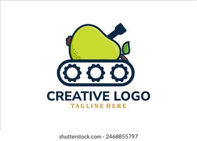Flat Modern tank with pear fruit logo icon template vector design illustration