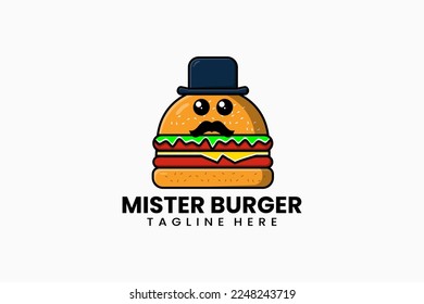 Flat modern template mister burger logo concept vector illustration