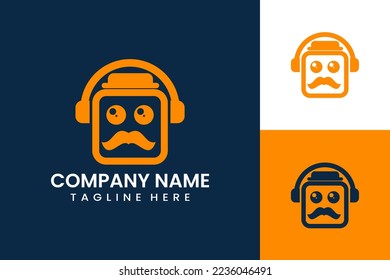 Flat modern template mister fun emoticon music headphone logo concept vector illustration