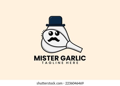 Flat modern template mister garlic logo concept vector illustration