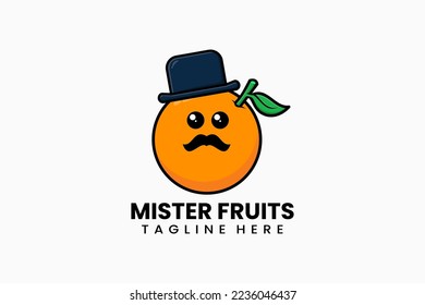 Flat modern template mister orange fruits logo concept vector illustration