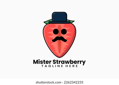 Flat modern template mister strawberry logo concept vector illustration