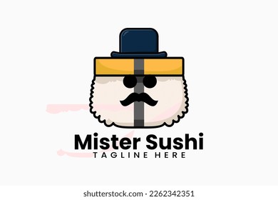 Flat modern template mister sushi logo concept vector illustration