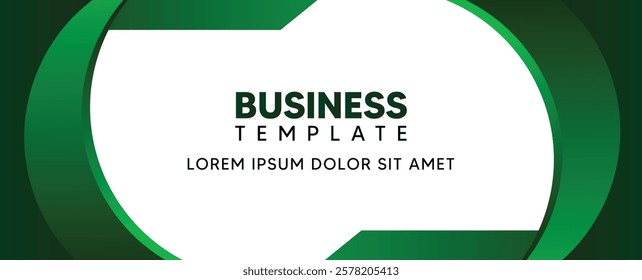 Flat modern template for a professional business layout featuring green abstract design elements on a white background, useful for presentations, reports, or corporate branding purposes.