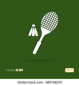 Flat modern thin badminton icon. On a green background. It can be used as a logo, symbol, sign, design element.