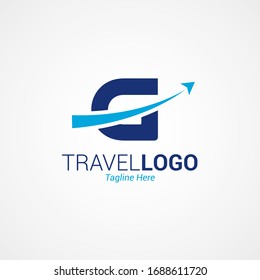 Flat modern travel logo design with capital letter “G”. Simple Airplane templates inspiration for airlines, airplane tickets, travel agencies, and emblems. Blue color isolated on white background.