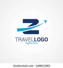 Flat modern travel logo design with capital letter “Z”. Simple Airplane templates inspiration for airlines, airplane tickets, travel agencies, and emblems. Blue color isolated on white background.