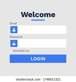 Flat moderne Benutzer Login Form Menü oder Seite Interface Design mit blau und grau Farbe Thema. Melden Sie sich für die Entwicklung von Websites, mobilen Anwendungen und Anwendungen an. Vector Eps 10 Abbildung