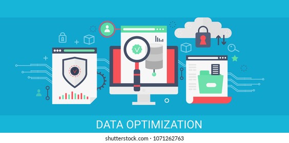 Flat modern vector concept Data optimization banner with icons and text.