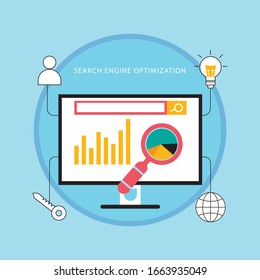 Flat modern vector concept Seo optimization and analytics banner with icons 