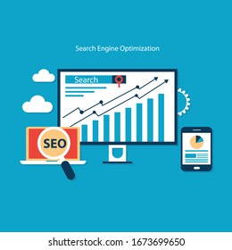 Flat modern vector concept Seo optimization and analytics with icons