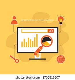 Flat modern vector concept Seo optimization and analytics banner with icons