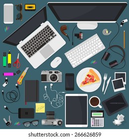 Flat modern vector design element set to create an images of workspace.