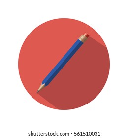Flat and modern vector icon. Blue pencil on circle red background.