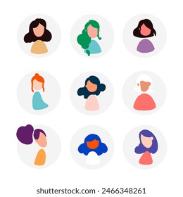 Flat modern vector illustrations of characters. Girls with different hairstyles and colors for business card, web design, print, banner, avatar.