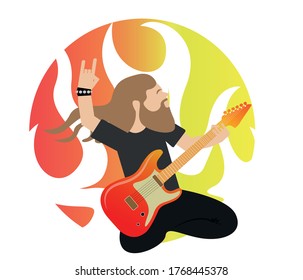 Flat modern vector man with guitar. guitarist man character.
