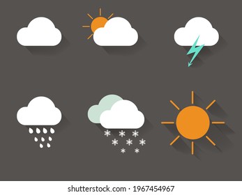 Flat modern weather icons set. Vector symbols on dark background.