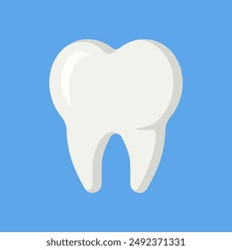 Flat molar tooth illustration with rounded corner style isolated on blue background