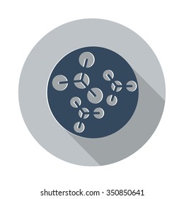 Flat Molecules icon with long shadow on grey circle