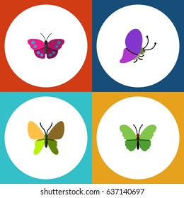 Flat Monarch Set Of Archippus, Milkweed, Summer Insect And Other Vector Objects. Also Includes Butterfly, Milkweed, Moth Elements.