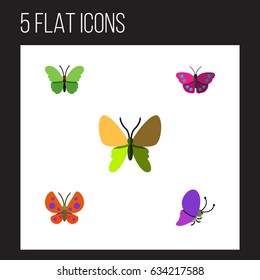 Flat Monarch Set Of Beauty Fly, Milkweed, Moth And Other Vector Objects. Also Includes Moth, Archippus, Monarch Elements.