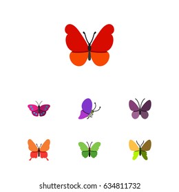 Flat Monarch Set Of Beauty Fly, Archippus, Violet Wing And Other Vector Objects. Also Includes Milkweed, Summer, Butterfly Elements.
