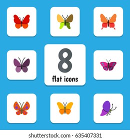 Flat Monarch Set Of Butterfly, Monarch, Beauty Fly And Other Vector Objects. Also Includes Insect, Archippus, Moth Elements.